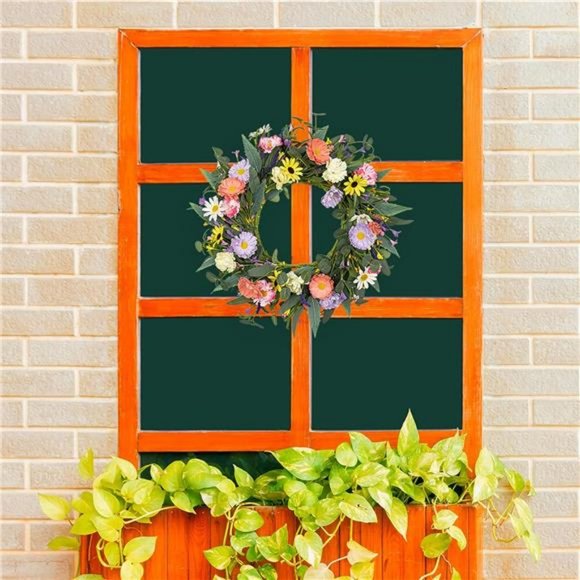 Artificial Flower Wreath,20” Purple Yellow White Pink Floral Spring Summer - Picture 2 of 8